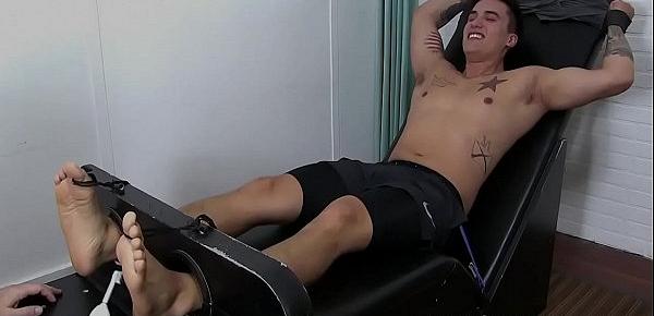  Inked jock Trevor bondage and severe feet tickling